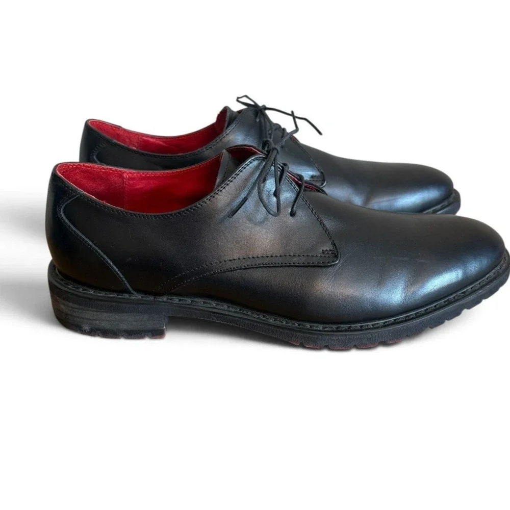 Robert Wayne Soho Mens Black Leather Red Lug Sole Derby Dress Shoes Size 10